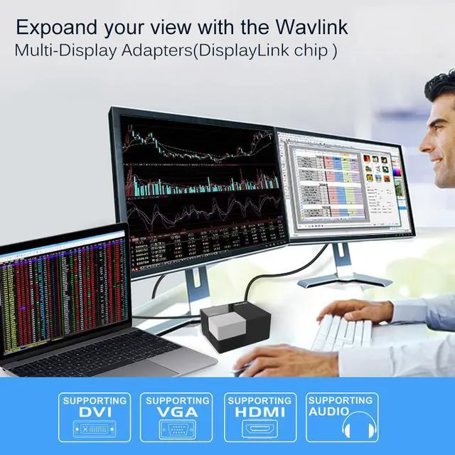 Alt view image 4 of 12 - Wavlink USB 3.0/USB C Universal Laptop Dual Monitor Display Docking Station with HDMI & DVI / VGA,6 USB Ports, Gigabit Ethernet, 2 USB charging(2.4A), Audio For Windows Mac OS, Not support Charging PC