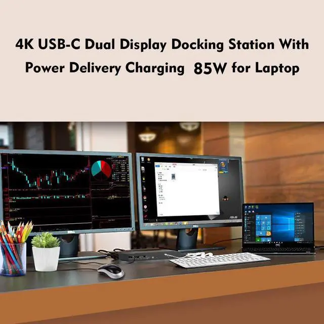 Alt view image 3 of 7 - WAVLINK Thunderbolt 3 Dock-180W DC Power Adapter (85W Charging) Dual 4K@60Hz Display,2X Thunderbolt 3 up to 40Gb/s, DP1.2, 4X USB 3.0 Ports, SD Card Slot, LAN for Mac/Windows Thunderbolt 3 Laptops PC