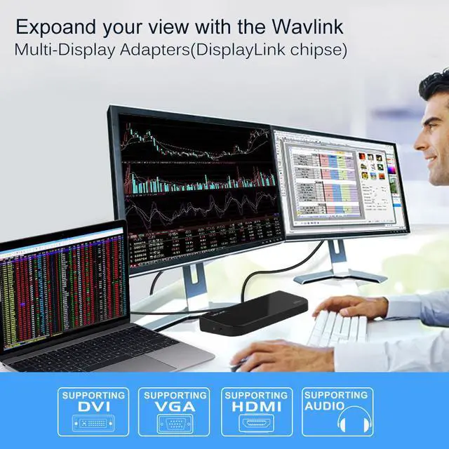 Alt view image 4 of 7 - Wavlink USB 3.0 Universal Laptop Docking Station Dual Display with HDMI & DVI/VGA with Gigabit Ethernet, 6 USB Ports, Audio for Laptop, Ultrabook and PCs, Efficient Home Office, DisplayLink chipset