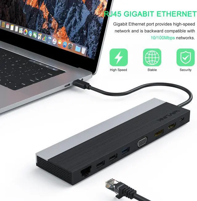 Alt view image 3 of 7 - Wavlink USB C Docking Station 4K Triple Display USB C Hub With DP& HDMI& VGA, 85W PC Charging, SD TF Card Reader, Gigabit Ethernet, 4 USB Ports, Audio for Dell XPS 13/15,Lenovo Yoga, MacBook Pro