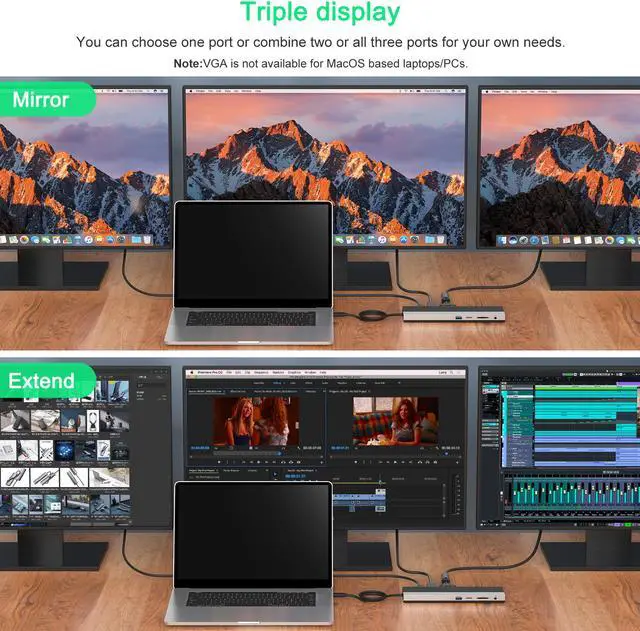 Alt view image 6 of 7 - Wavlink USB C Docking Station 4K Triple Display USB C Hub With DP& HDMI& VGA, 85W PC Charging, SD TF Card Reader, Gigabit Ethernet, 4 USB Ports, Audio for Dell XPS 13/15,Lenovo Yoga, MacBook Pro