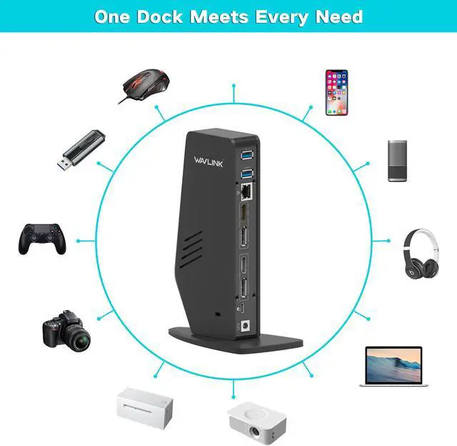 Alt view image 5 of 7 - Wavlink USB 3.0/USB-C Dual 4K Universal Laptop Docking Station with Dual 4K@60Hz & Single 5K, 2 x DP, 2 x HDMI, 3 x USB 3.0, 2 x Type-C ports, Gigabit Ethernet, Audio&Mic For Windows Mac OS