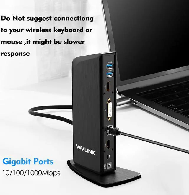 Alt view image 6 of 7 - Wavlink USB C Docking Station Triple Monitor with 65W PD Charging, 100W PD USB-C, 4K HDMI, 2X HDMI, DVI, 4xUSB 3.0, 2xUSB C, Gigabit Ethern, Audio/Mic for Specific Windows,Mac OS,Thunderbolt 3 Systems