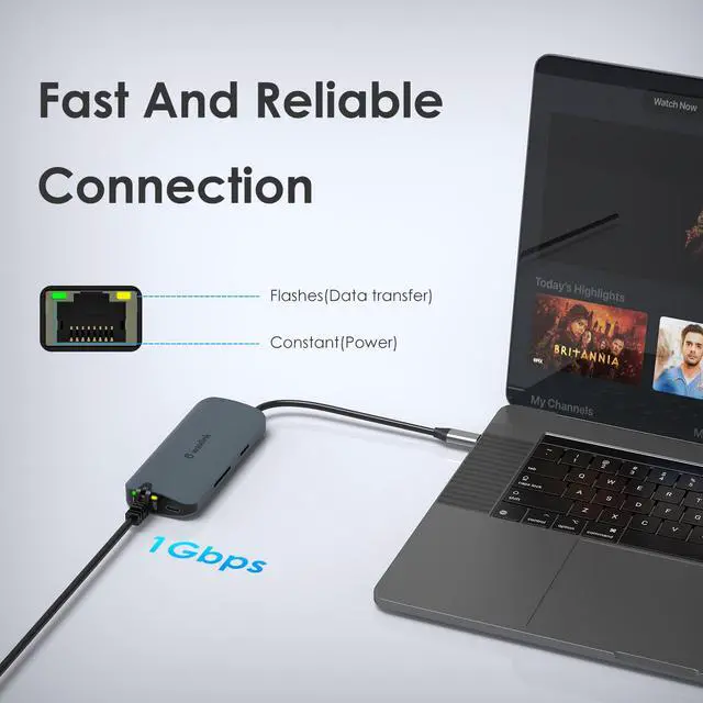 Alt view image 7 of 7 - WAVLINK USB-C Hub USB C to HDMI Adapter with 4K@30Hz HDMI 65W Laptop PD Charging, 2K 60Hz VGA, 1000Mbps Ethernet, SD/Mirco SD 3.0 Card Reader, 2 USB 3.0, for MacBook Pro, Windows, Chrome OS, Linux