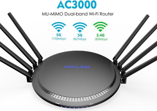 Wavlink AC3000 WiFi Router Tri-Band Smart Gigabit Gaming Router with  MU-MIMO, High Gain 8 x 5dBi Antennas, 4 x LAN Full Gigabit Ports, USB3.0  Port and