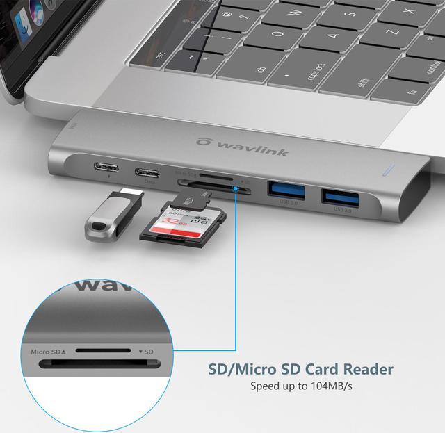 Alt view image 5 of 7 - Wavlink USB C Hub, Type C Adapter Mini Docking Station with 4K HDMI Port, 2 USB 3.0, TF/SD Card Reader, USB-C PD3.0 100W  and Thunderbolt 3, LED indicator For MacBook Pro for MacBook Pro/Air