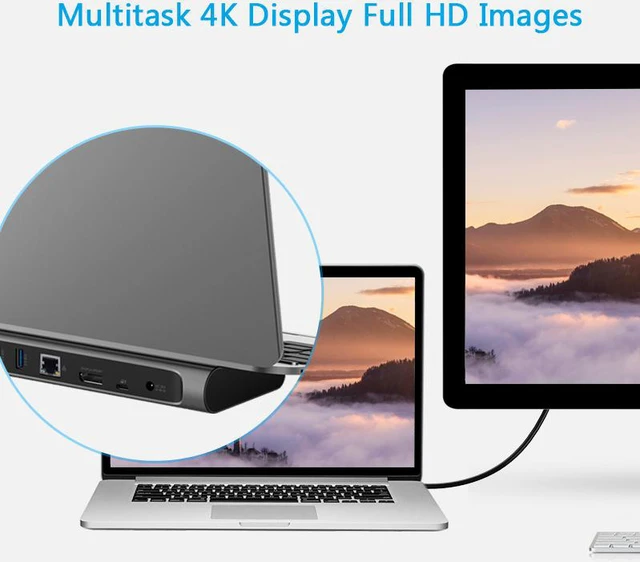 Alt view image 4 of 7 - WavlinkThunderbolt 3 Docking Station With 85W Power Delivery, Dual 4K Single 5K @60Hz, 2 Thunderbolt 3 Type-C, 4xUSB 3.0,Gigabit Ethernet, 1 DisplayPort, SD/Micro SD Card Reader, Intel CertiLaptops PC