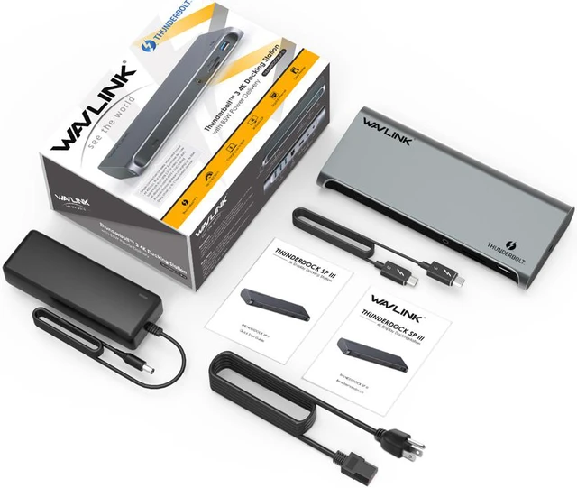Alt view image 7 of 7 - WavlinkThunderbolt 3 Docking Station With 85W Power Delivery, Dual 4K Single 5K @60Hz, 2 Thunderbolt 3 Type-C, 4xUSB 3.0,Gigabit Ethernet, 1 DisplayPort, SD/Micro SD Card Reader, Intel CertiLaptops PC