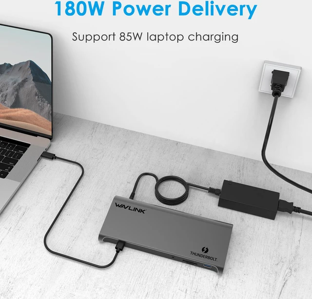 Alt view image 3 of 7 - WavlinkThunderbolt 3 Docking Station With 85W Power Delivery, Dual 4K Single 5K @60Hz, 2 Thunderbolt 3 Type-C, 4xUSB 3.0,Gigabit Ethernet, 1 DisplayPort, SD/Micro SD Card Reader, Intel CertiLaptops PC