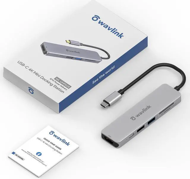 Alt view image 7 of 7 - WAVLINK USB C Hub, 7-in-2 Type C Adapter Mini Docking Station with Thunderbolt 3 USB C Port, 4K HDMI, 2 USB 3.0, SD/TF Card Reader, 100W PD for MacBook Pro 2016-2020 MacBook Air 2018-2020, Plug & Play