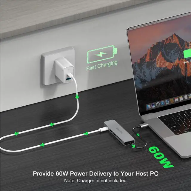 Alt view image 3 of 7 - WAVLINK USB C Hub, 7-in-2 Type C Adapter Mini Docking Station with Thunderbolt 3 USB C Port, 4K HDMI, 2 USB 3.0, SD/TF Card Reader, 100W PD for MacBook Pro 2016-2020 MacBook Air 2018-2020, Plug & Play