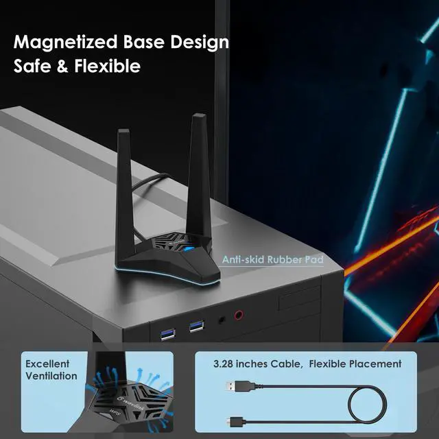 Alt view image 4 of 7 - Wavlink USB 3.0 WiFi Adapter for PC 802.11AC 1300Mbps WiFi Card Dual Band 2.4GHz/400Mbps 5GHz/867Mbps Network Card, High Gain 3dBi Antennas For Desktop Laptop Windows 10/8/7,Mac OS 10.11 or Later