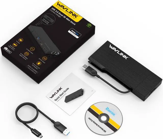 Alt view image 7 of 7 - Wavlink Universial USB 3.0 Dual-Head Mini Docking Multi-Display HDMI/VGA with Gigabit Ethernet, USB 3.0 Port, Removable Card Reader, HDMI up to 2560x1440 and VGA 1920x1200 Supports Windows