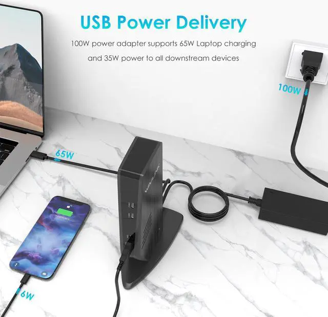 Alt view image 4 of 7 - Wavlink Docking Station with 65W laptop charging for Type-C and Type-A Window or Mac OS, Single 5K@60Hz or Dual 4K@60Hz, 2X 4K HDMI, 2X Display, 3X USB3.0,2X USB-C, Gigabit Ethernet, Audio&Mic