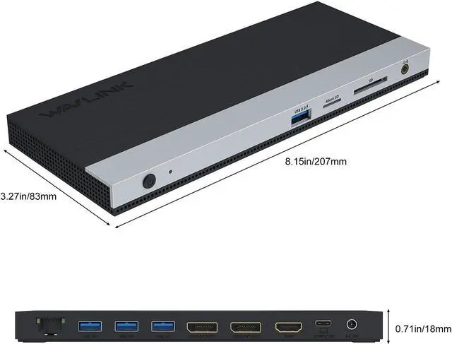 Alt view image 6 of 7 - Wavlink USB-C Triple Display ( Dual DP + 1 HDMI) Docking Station with 65W Charging, USB C Gen 2 System, 2 Display Ports & HDMI, 4 USB 3.0, SD/TF Card Reader, Gigabit Ethernet) For MacBook Pro, Windows