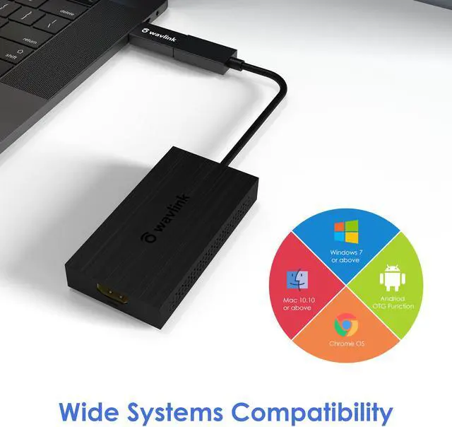 Alt view image 7 of 7 - Wavlink USB3.0 to HDMI 4K Video Adapter, 3840×2160 Multi-Display Adapter, Support Laptop TV PC with Windows 7/8/8.1/10 Mac OS 10.10 or above, Chrome.With USB3.0 to Type C and HDMI to DVI converter