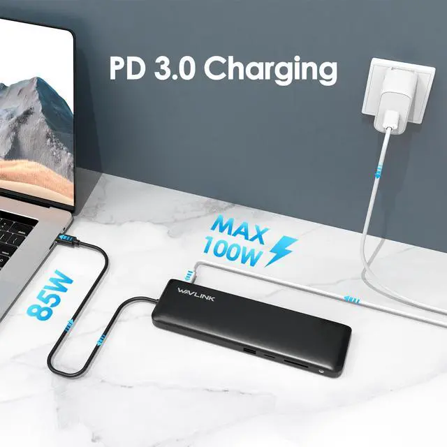Alt view image 5 of 7 - Wavlink Triple Display USB C Docking Station With DP & HDMI &VGA, 85W PC Charging, USB 3.0 & 2.0 Ports, SD TF Card Reader, Gigabit Ethernet, Audio For Dell XPS 13/15,Lenovo Yoga,MacBook Pro, etc