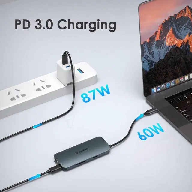 Alt view image 3 of 7 - WAVLINK USB-C Hub USB C to HDMI Adapter with 4K@30Hz HDMI 65W Laptop PD Charging, 2K 60Hz VGA, 1000Mbps Ethernet, SD/Mirco SD 3.0 Card Reader, 2 USB 3.0, for MacBook Pro, Windows, Chrome OS, Linux