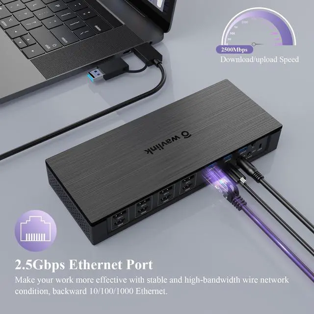 Alt view image 6 of 7 - WAVLINK DisplayLink Laptop Docking Station, Quad Monitor 5K/4K@60Hz, 100W Charging For Thunderbolt 4/3, USB-C/A - M1 M2 Mac/Windows/Chrome/Ubuntu With 4 HDMI, 4 DP, 180W Power, SD 4.0 CR, 2.5Gbps LAN