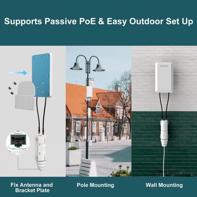 Alt view image 6 of 7 - Wavlink N300 Outdoor WiFi Extender Long Range WiFi Repeater/AP/Router/WISP Mode With Poe, Outdoor CPE for PtP and PtMP Transmission, 1.5km, Up to 64 Devices, Point to Point WiFi Bridge for Home