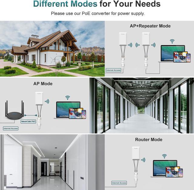 Alt view image 4 of 7 - Wavlink N300 Outdoor WiFi Extender Long Range WiFi Repeater/AP/Router/WISP Mode With Poe, Outdoor CPE for PtP and PtMP Transmission, 1.5km, Up to 64 Devices, Point to Point WiFi Bridge for Home