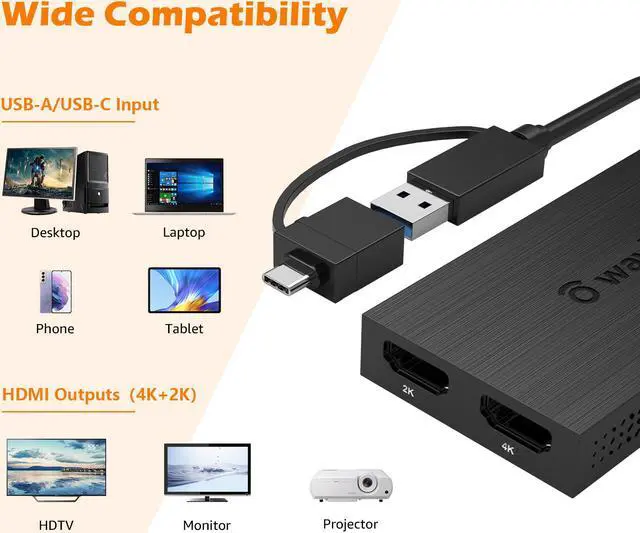 Alt view image 6 of 7 - WAVLINK USB 3.0 to Dual HDMI UHD Universal Video Adapter, Supports 6 Monitor Displays, 4K and 1080p External Video Display,For M1/M2 Mac, Windows, ChromeOS Android 7.1+, NOT Support for Linux, iPad OS