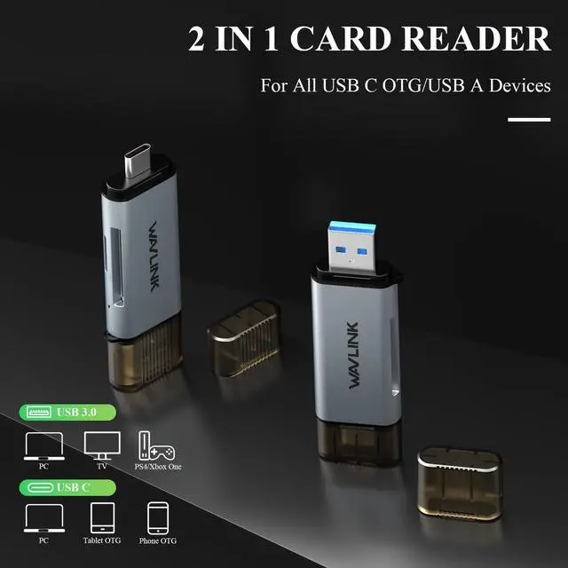 Alt view image 2 of 7 - Wavlink SD Card Reader, USB C+USB3.0 Micro SD Memory Card Reader Adapter for TF SD Micro SD SDXC SDHC MMC RS-MMC Micro SDXC Micro SDHC UHS-I, For MacBook Air/Pro, iPad Pro, Samsung Galaxy S21, Android