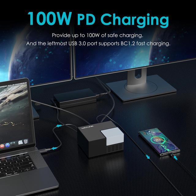 Alt view image 4 of 7 - Wavlink USB-C Docking Station USB 3.0 Laptop Universal Dock with Dual HDMI Display Single 4K, 100W PD Charging, 4 USB 3.0, BC 1.2 fast charging, 130W Power Adapter, Gigabit Ethernet, Audio, Mic