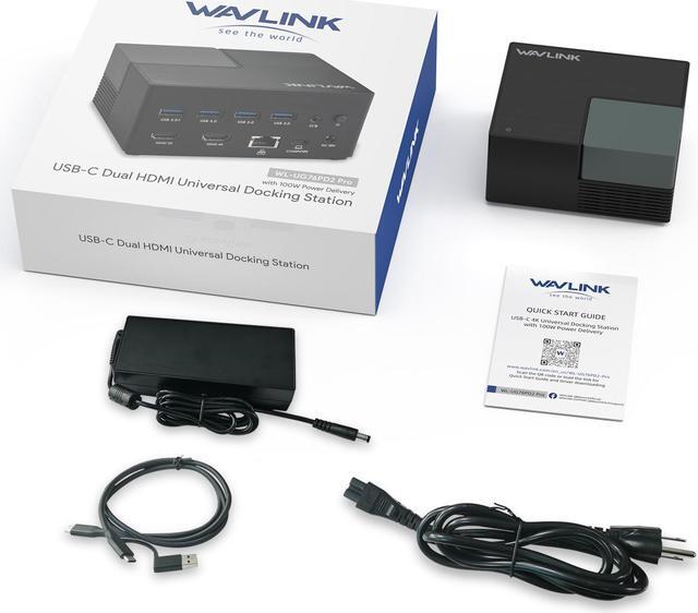 Alt view image 7 of 7 - Wavlink USB-C Docking Station USB 3.0 Laptop Universal Dock with Dual HDMI Display Single 4K, 100W PD Charging, 4 USB 3.0, BC 1.2 fast charging, 130W Power Adapter, Gigabit Ethernet, Audio, Mic