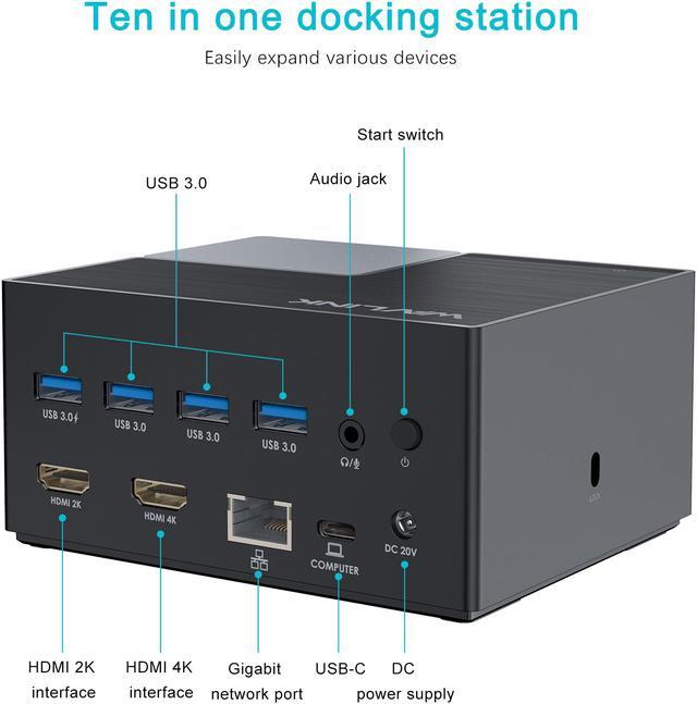 Alt view image 2 of 7 - Wavlink USB-C Docking Station USB 3.0 Laptop Universal Dock with Dual HDMI Display Single 4K, 100W PD Charging, 4 USB 3.0, BC 1.2 fast charging, 130W Power Adapter, Gigabit Ethernet, Audio, Mic