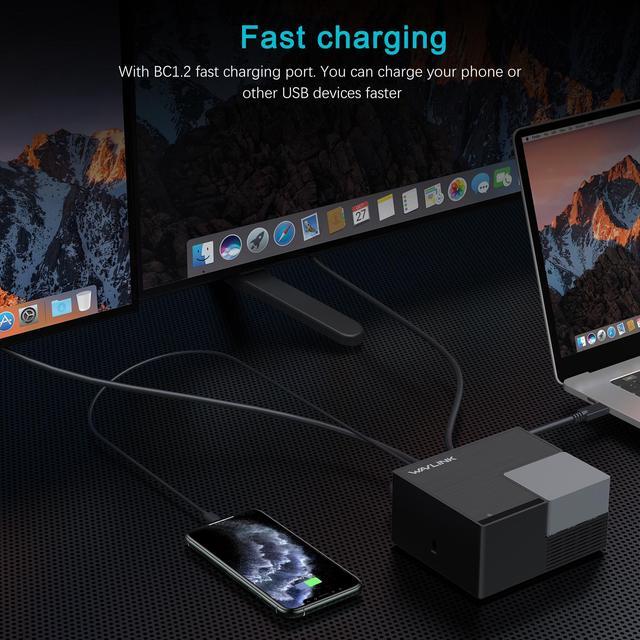 Alt view image 5 of 7 - Wavlink USB-C Docking Station USB 3.0 Laptop Universal Dock with Dual HDMI Display Single 4K, 100W PD Charging, 4 USB 3.0, BC 1.2 fast charging, 130W Power Adapter, Gigabit Ethernet, Audio, Mic