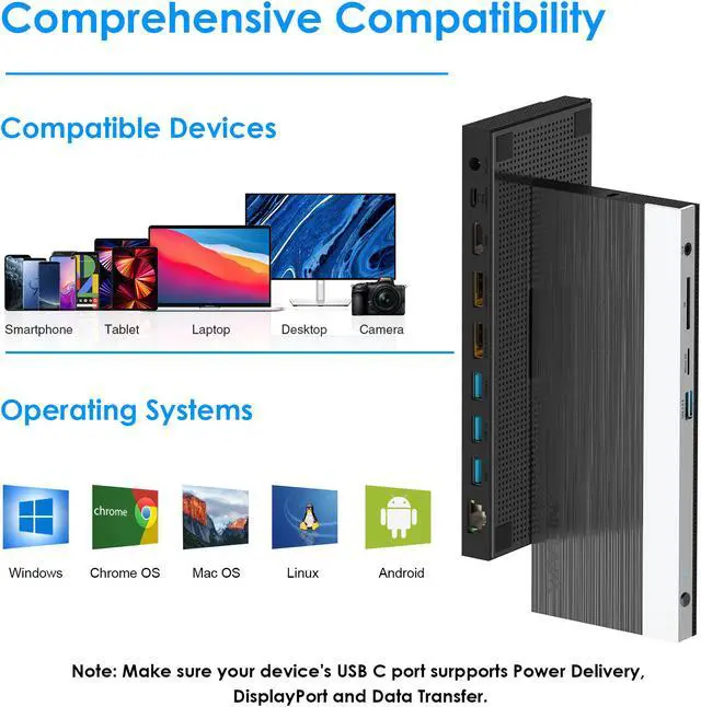 Alt view image 7 of 7 - WAVLINK USB C Laptop Docking Station Triple 4K Display With 65W PD Charging For PC, 2 DP & HDMI, 4 USB 3.0 &1 USB-C Ports, SD TF Card Reader, LAN, Audio for Windows/Mac