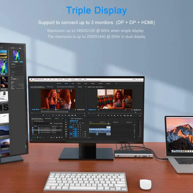Alt view image 5 of 7 - Wavlink USB C Docking Station, 100W PD Charging Triple 4K Display Type-C Adapter with HDMI, 2 Display Ports, Ethernet Port, Micro SD and SD Card Reader, Audio, 4 USB 3.0 &1 USB-C port for Windows/Mac