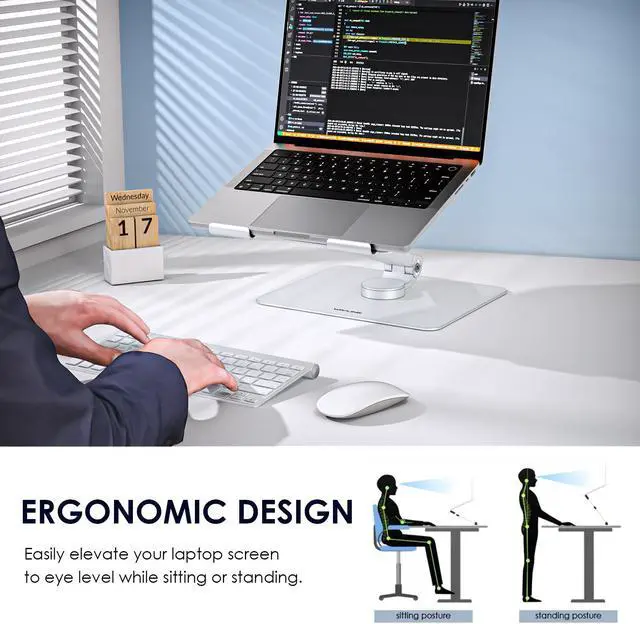 Alt view image 2 of 7 - Wavlink Laptop Stand for Desk, Ergonomic Laptop Holder Laptop Riser with 360° Swivel, Height/Angle Adjustable Computer Riser for Collaborative Work, Fit for MacBook Pro/Air, Laptops 10 15 17 inch