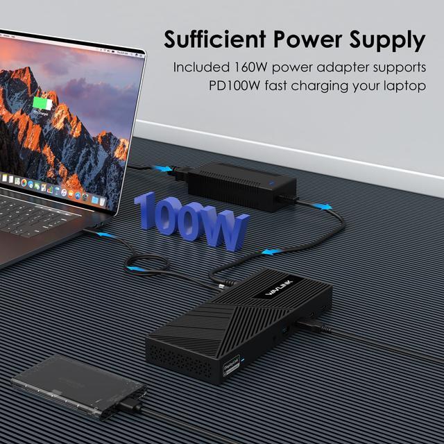 Alt view image 4 of 7 - Wavlink DisplayLink Laptop Docking Station Triple Monitor 4K@60Hz For 3 Monitors, 100W Charging For Thunderbolt 3/4, USB-C/A, M1 M2 Mac/Windows/Chrome, 3 HDMI, 2 DP, 6 USB Ports, 160W Power, LAN,Audio