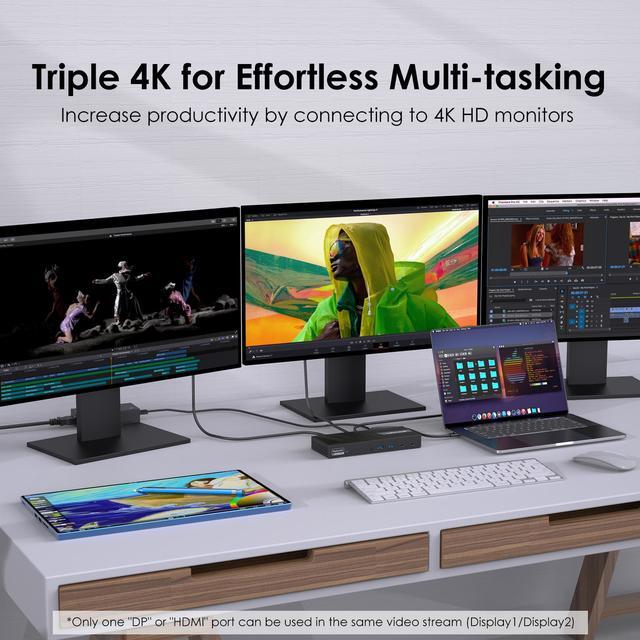 Alt view image 6 of 7 - Wavlink DisplayLink Laptop Docking Station Triple Monitor 4K@60Hz For 3 Monitors, 100W Charging For Thunderbolt 3/4, USB-C/A, M1 M2 Mac/Windows/Chrome, 3 HDMI, 2 DP, 6 USB Ports, 160W Power, LAN,Audio