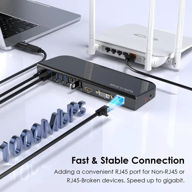Alt view image 5 of 7 - Wavlink USB 3.0 Universal Laptop Docking Station, 13-in-1 USB Hub Dual Monitor Dual Video, HDMI and DVI/VGA/HDMI, 6 USB Ports, Gigabit Ethernet, Audio, Mic for Mac, Windows, Thunderbolt 3 & 4, USB4