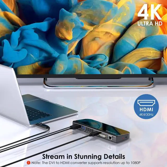 Alt view image 6 of 7 - Wavlink USB 3.0 Universal Laptop Docking Station, 13-in-1 USB Hub Dual Monitor Dual Video, HDMI and DVI/VGA/HDMI, 6 USB Ports, Gigabit Ethernet, Audio, Mic for Mac, Windows, Thunderbolt 3 & 4, USB4