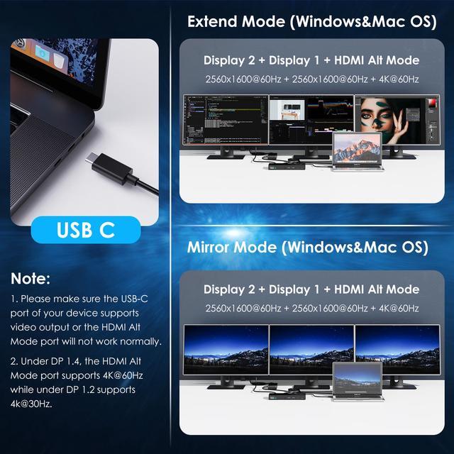 Alt view image 4 of 7 - Wavlink USB C Triple Monitor Docking station With 100W Laptop Charging, 10Gbps USB for Thunderbolt 3/4, Mac M1/M2/M3, USB4, Windows (3 HDMI, 2 DisplayPort, 2 USB-C, 4 USB3.1, Ethernet, Audio&Mic)