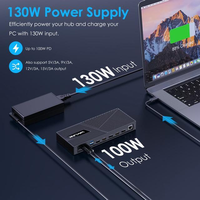 Alt view image 5 of 7 - Wavlink USB C Triple Monitor Docking station With 100W Laptop Charging, 10Gbps USB for Thunderbolt 3/4, Mac M1/M2/M3, USB4, Windows (3 HDMI, 2 DisplayPort, 2 USB-C, 4 USB3.1, Ethernet, Audio&Mic)