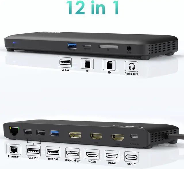 Alt view image 2 of 7 - WAVLINK USB C Triple Display Docking Station, USB C Dock 85W Charging for PC, Max 4K@60Hz with DisplayPort, 2 x HDMI, PD, USB 2.0/3.0, Gigabit Ethernet, SD/TF Slot, Audio Jack for Windows&Mac