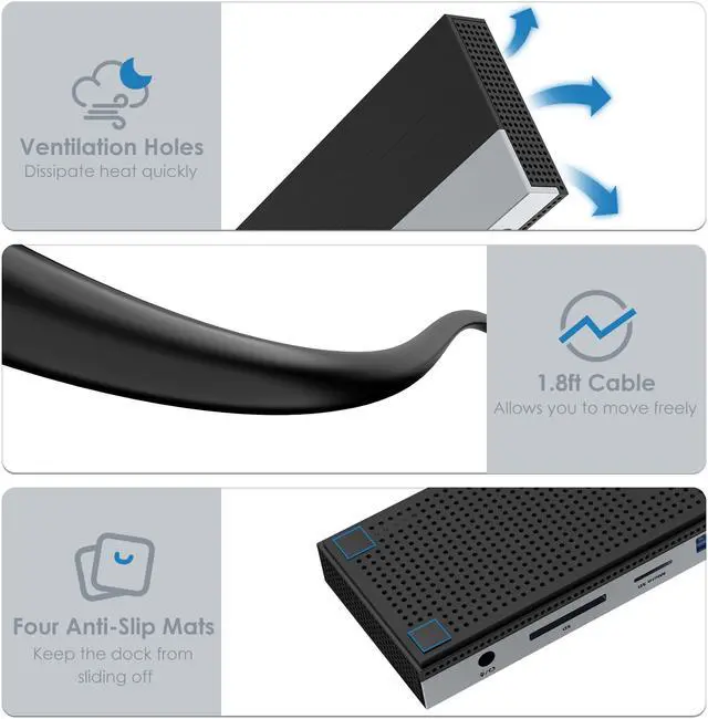 Alt view image 7 of 7 - Wavlink USB-C Docking Station Triple Display Max 4K@60Hz with DisplayPort, 2xHDMI, PD, 85W Charging for PC, 2xUSB 3.0, 2x2.0, Gigabit Ethernet, SD/TF Slot, Audio Jack For Windows&Mac etc