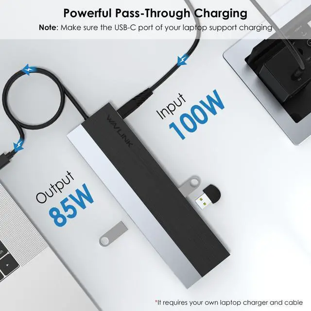Alt view image 4 of 7 - Wavlink USB-C Docking Station Triple Display Max 4K@60Hz with DisplayPort, 2xHDMI, PD, 85W Charging for PC, 2xUSB 3.0, 2x2.0, Gigabit Ethernet, SD/TF Slot, Audio Jack For Windows&Mac etc