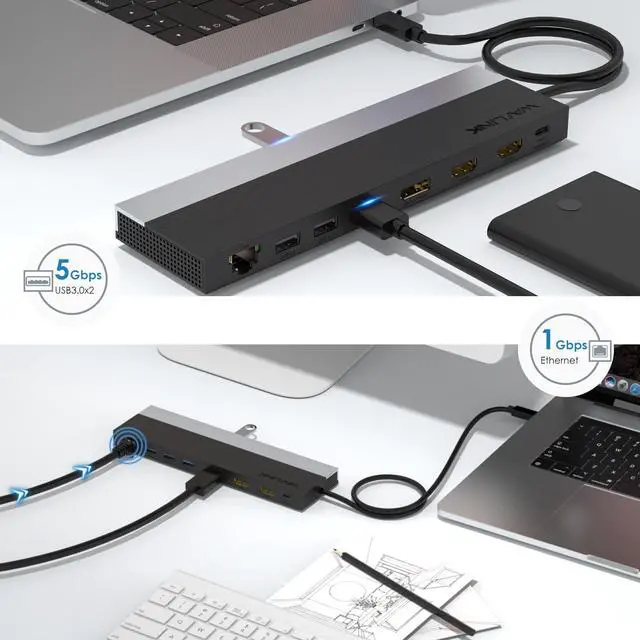Alt view image 5 of 7 - Wavlink USB-C Docking Station Triple Display Max 4K@60Hz with DisplayPort, 2xHDMI, PD, 85W Charging for PC, 2xUSB 3.0, 2x2.0, Gigabit Ethernet, SD/TF Slot, Audio Jack For Windows&Mac etc