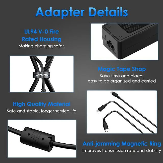 Alt view image 5 of 7 - Wavlink PD 100W USB-C GaN Fast Charger, Universal USB-C Charger for Laptops, Tablets, Phones and more, Compatible with MacBook, Chromebook, Lenovo, Dell, HP, Asus, Huawei, Samsung, Switch, PS, Xbox