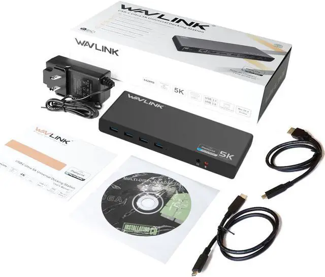 Alt view image 7 of 7 - Wavlink USB 3.0 & USB C Ultra HD/5K Universal Laptop Docking Station, Dual 4K Video Display with 2 X HDMI, 2 x DisplayPort, Gigabit Ethernet, 6 x USB 3.0, Audio, Mic, For Windows & Mac by Displaylink