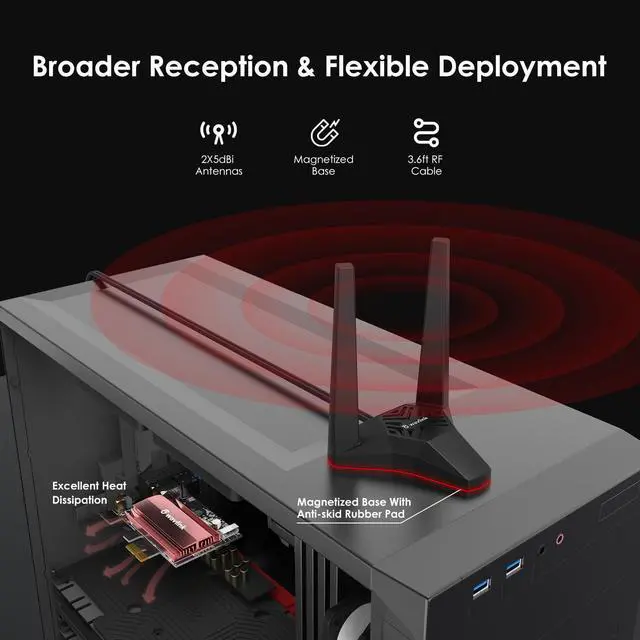 Alt view image 5 of 7 - Wavlink AX3000 WiFi 6 PCIe WiFi Card Bluetooth 5.2 Intel AX200 WiFi 6 Card Dual Band 2.4G/5G Network Card 802.11ax, 3000Mbps WiFi Adapter with MU-MIMO, OFDMA, Heat Sink, WPA3, For Windows 11,10 64bit