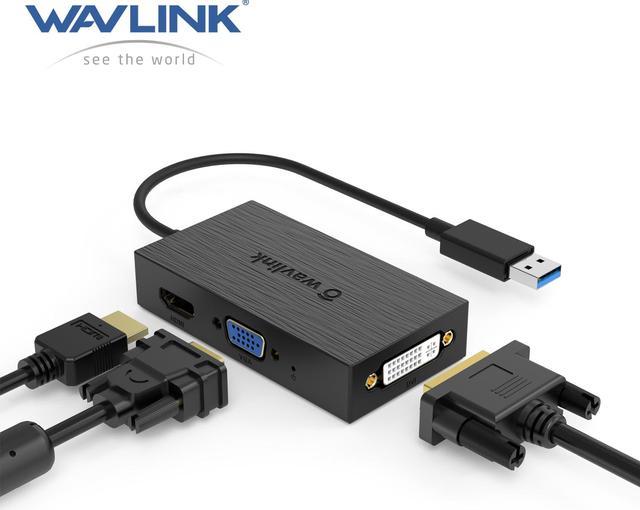 Wavlink USB3.0 Dual 2K Display Adapter, USB to HDMI VGA DVI