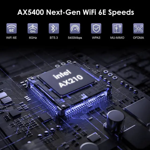 Alt view image 2 of 7 - Wavlink WiFi 6E AX5400 PCIe WiFi Card AX210 Network Card Bluetooth 5.3 Tri-Band 2.4G/5G/6G for Desktop PC, 802.11ax with MU-MIMO, OFDMA, WPA3, Heat Sink, 4x7dBi Antennas, Support Windows 11,10 (64bit)