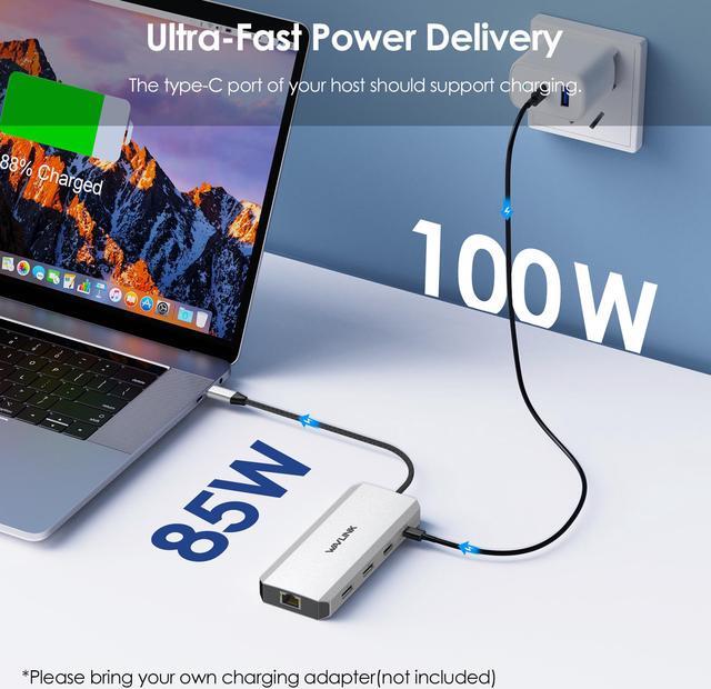 Alt view image 5 of 7 - WAVLINK Triple Monitor Laptop Docking Station | 12-in-1 USB C Hub with 4K HDMI | Dual 4K DP | 100W PD Charging | USB3.0 | USB2.0 | RJ45 | SD/TF Slots | Audio/Mic - MacBook/Dell/HP/Lenovo